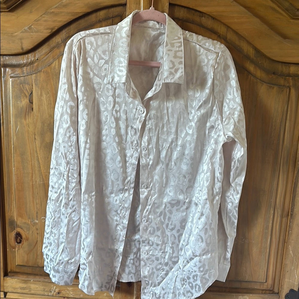 Womens off White leopard Patterned satin blouse
